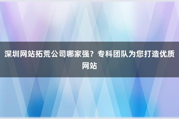 深圳网站拓荒公司哪家强？专科团队为您打造优质网站